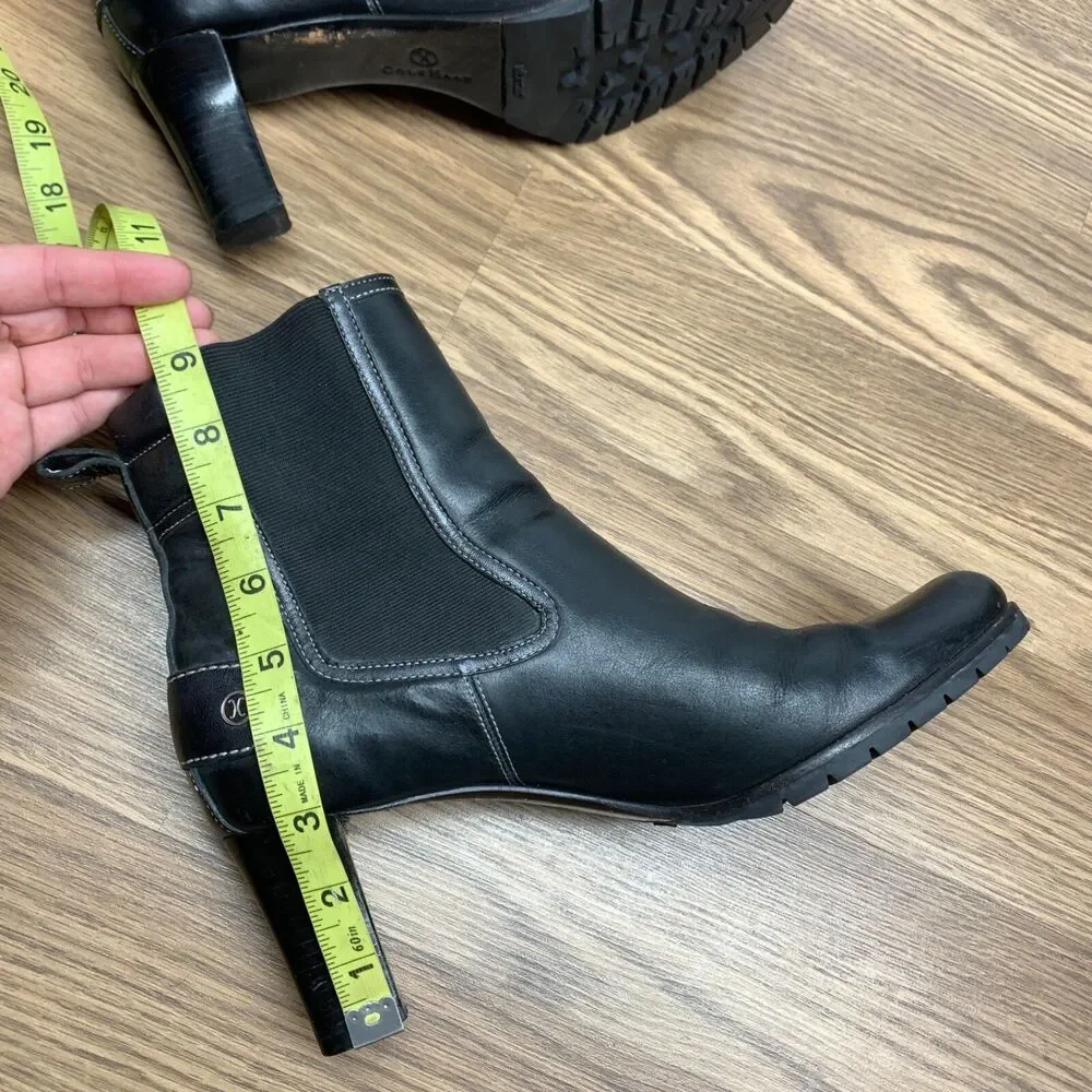 Cole‎ Haan Women's 9.5 B Black Leather Vibram Sole Slip On Stretch Ankle Booties